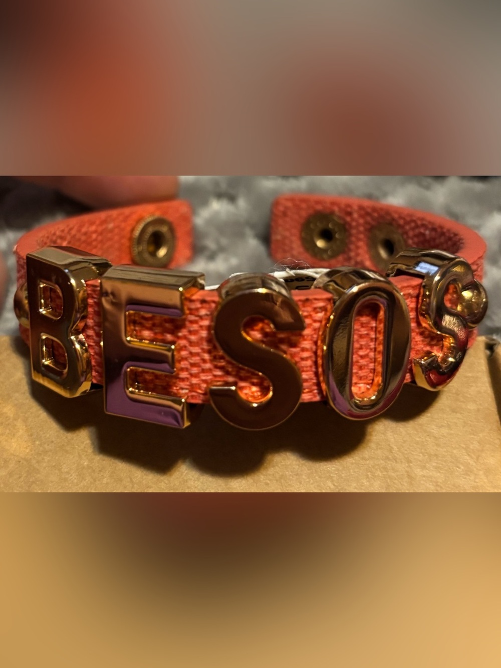 BCBGeneration “BESOS” Pink Canvas Gold Tone Snap Bracelet NWT